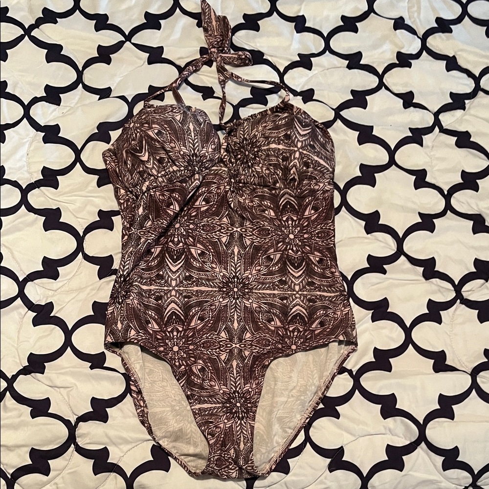 Halter One-Piece Swimsuit with Medallion Print